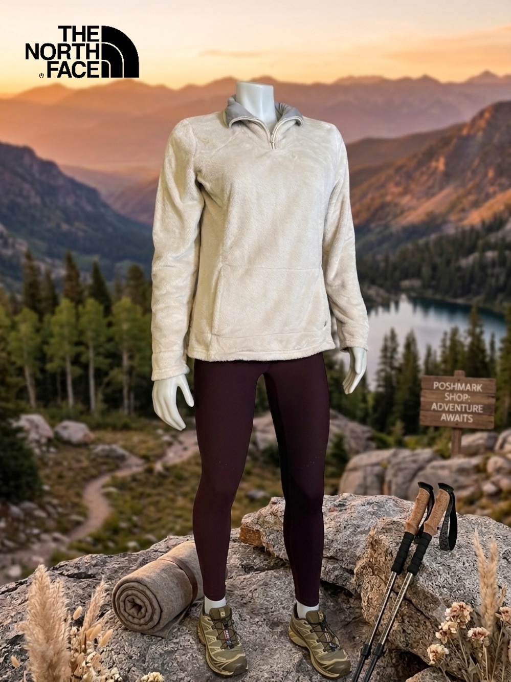 The North Face Osito 1/4 Zip Fleece Pullover Jacket Cream Women's Size L